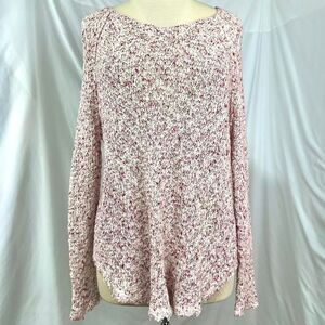FREE PEOPLE Marled Pink White Textured Loose Knit  Swing Sweater Women XS Beachy